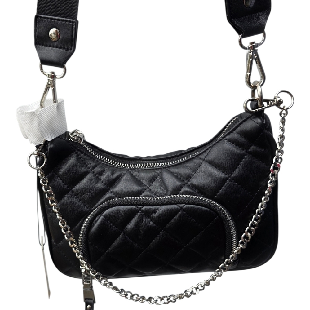 Madden NYC Quilted Black Crossbody Bag NWT Double Pocket Adjustable Strap - Picture 2 of 7